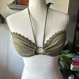 DKNY Size medium olive green halter bikini bra